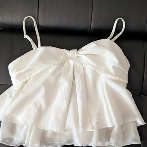 Elegant White Bow Detail Women's Top